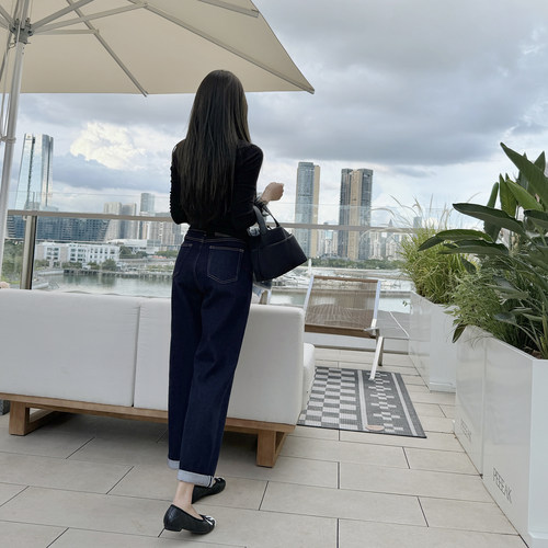 RUBBIT四季款 老钱风高腰老爹裤 百搭显瘦宽松小个子哈伦牛仔裤女