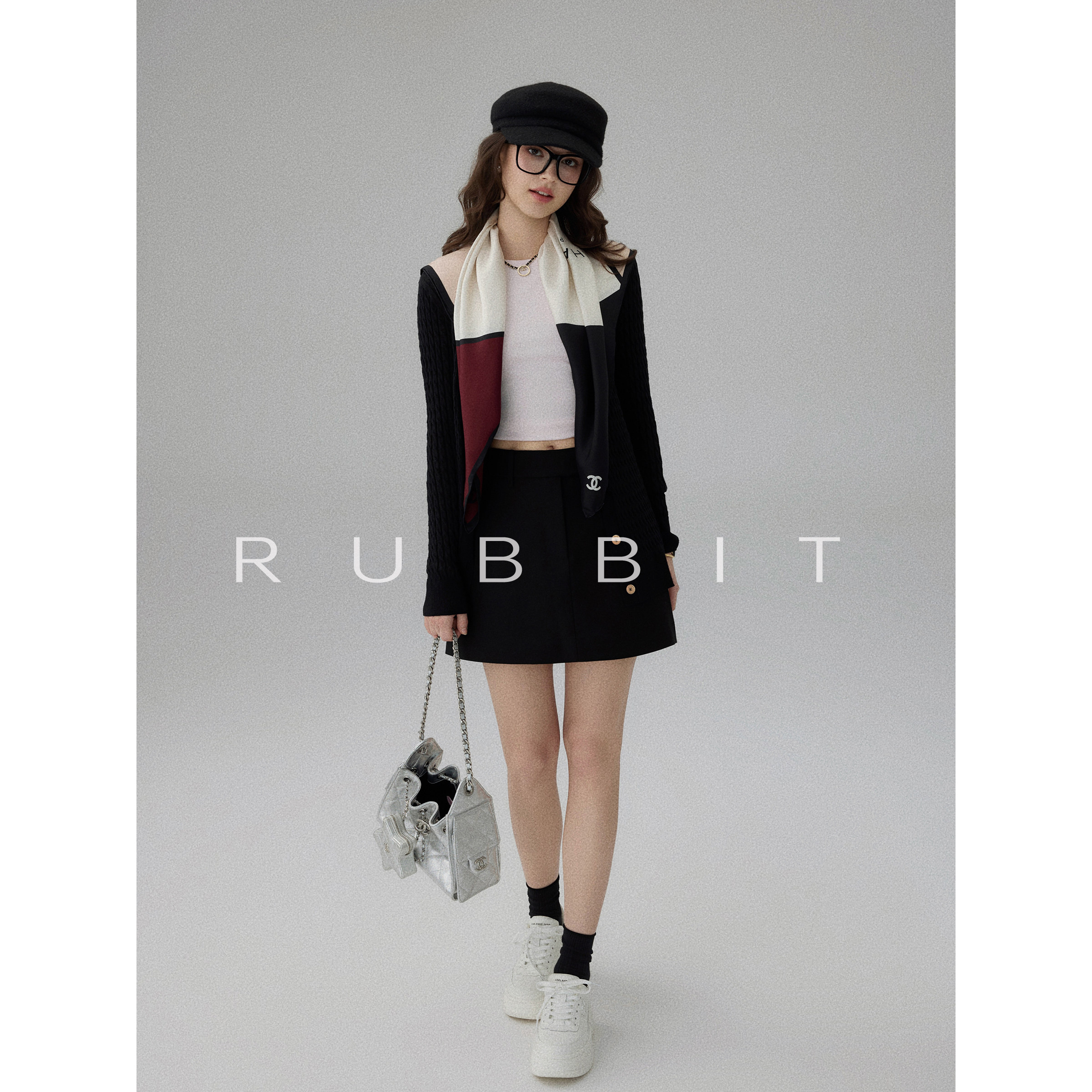 RUBBIT CHIC松弛有风格绞花中长款开衫 修身显瘦AB扣针织外套