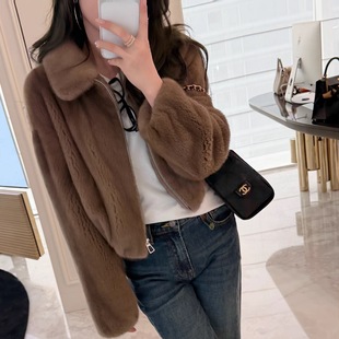 进口水貂外套 翻领小短款 棕咖本色 高奢系列 RUBBIT