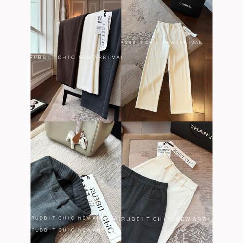 RUBBIT秋冬新品 休闲慵懒风 小众羊毛颗粒感休闲裤 直筒阔腿长裤