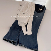 子女 宽松直筒藏肉高腰裤 RUBBIT早秋新品 时髦显瘦九分阔腿牛仔裤