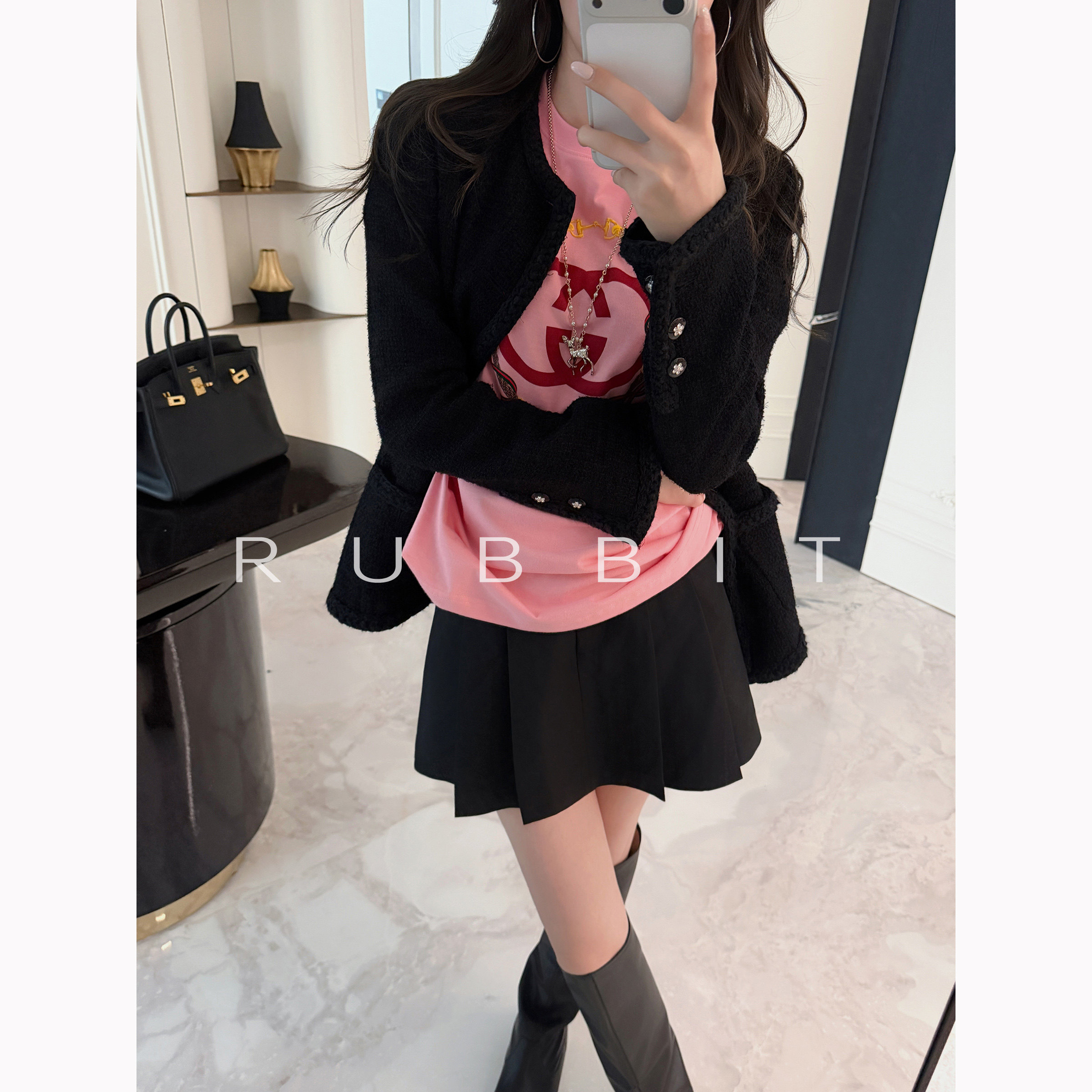 RUBBIT早春新品 气质经典小香外套 高阶重工编织麻花休闲上衣女