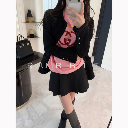 Rubbitchic小香黑麻花气质外套