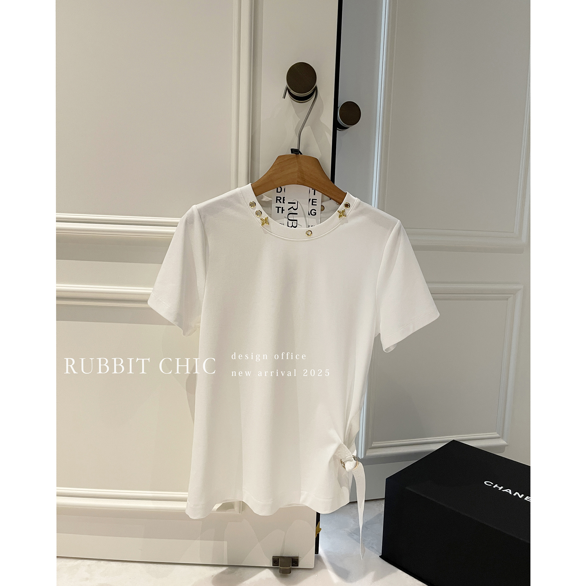 RUBBIT新品 奢牌设计短袖T恤 小重工别致圆领百搭棉T上衣女