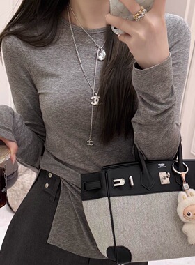 RUBBT经典百搭 天丝羊毛小众设计感长袖T恤 下摆开叉长袖打底上衣