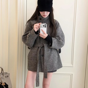 温暖气质外套 手工斜纹羊毛精纺毛呢腰带大衣 RUBBIT CHIC定制意式