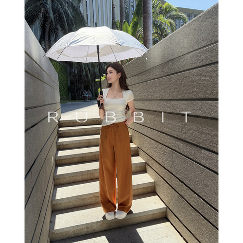 RUBBIT CHIC自带清风 松弛老钱风亚麻高腰阔腿裤 薄款垂感直筒裤