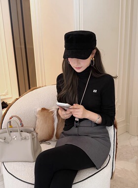 RUBBIT舒暖天丝羊毛 显瘦纸片人刺绣高领针织T恤上衣 内搭/打底