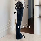 ’三色刺绣显瘦高腰微喇长腿磨毛微弹牛仔裤 RUBBIT ‘日常超模裤