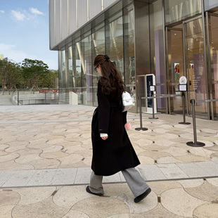 RUBBIT奢牌同源 轻奢赫本气质翻领双面羊绒澳洲羊毛中长腰带大衣