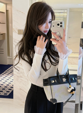 RUBBIT妥妥纸片人~正肩V领打底衫 百搭收腰显瘦长袖内搭T恤女修身