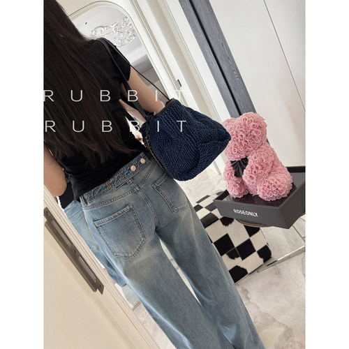 RUBBIT CHIC中低腰阔腿微喇长裤 后腰纽扣提臀显高百搭牛仔裤女