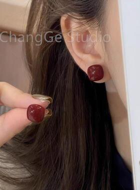 ChangGe Studio 老显白了~安可拉红色爱心耳钉女气质高级感耳环简