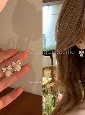 ChangGe Studio 镶钻蝴蝶结山茶花耳环女轻奢小众气质耳钉耳钩设