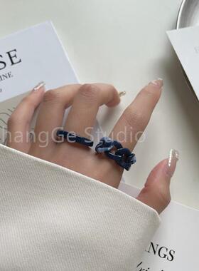 ChangGe Studio 复古琥珀纹两件套食指戒指女雾霾蓝时尚个性小众