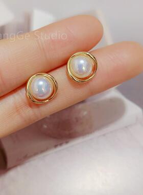 ChangGe Studio 925简约百搭高级圆圈珍珠耳钉女日韩小众轻奢时尚