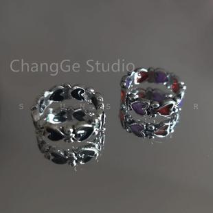 经典 复古暗黑哥特风酷girl爱心戒指 黑色红两色串 Studio ChangGe
