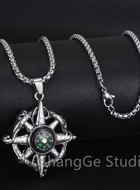 ChangGe Studio 跨境欧美风嘻哈潮流指南针男款项链时尚个性百搭