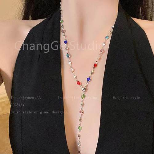 ChangGe Studio 夏日彩色撞色锆石长款项链女款小众设计气质锁骨