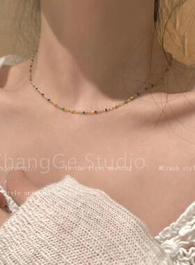 ChangGe Studio 2024新款潮滴油彩色豆豆米珠项链女韩国小众设计