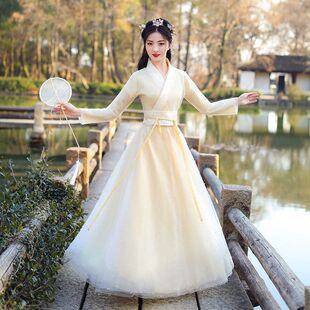 汉服日常长款女春古装仙气飘逸古风改良汉元素连衣裙夏季显瘦套装