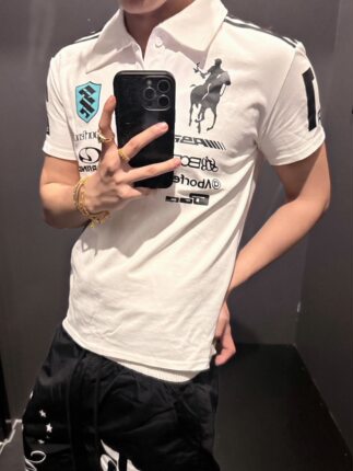 「Ueshima」F1赛车美式POLO衫透气修身印花短袖男宽松休闲短袖T恤