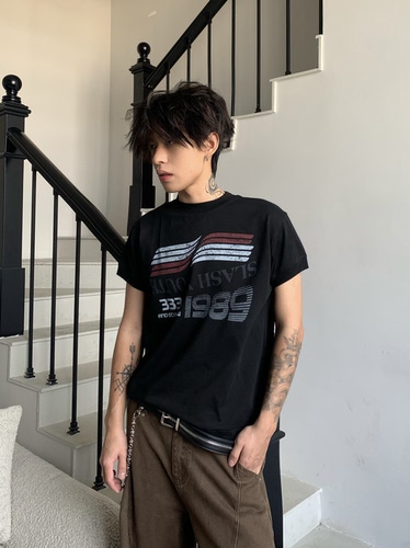 Ueshima美式复古字母印花T恤潮牌