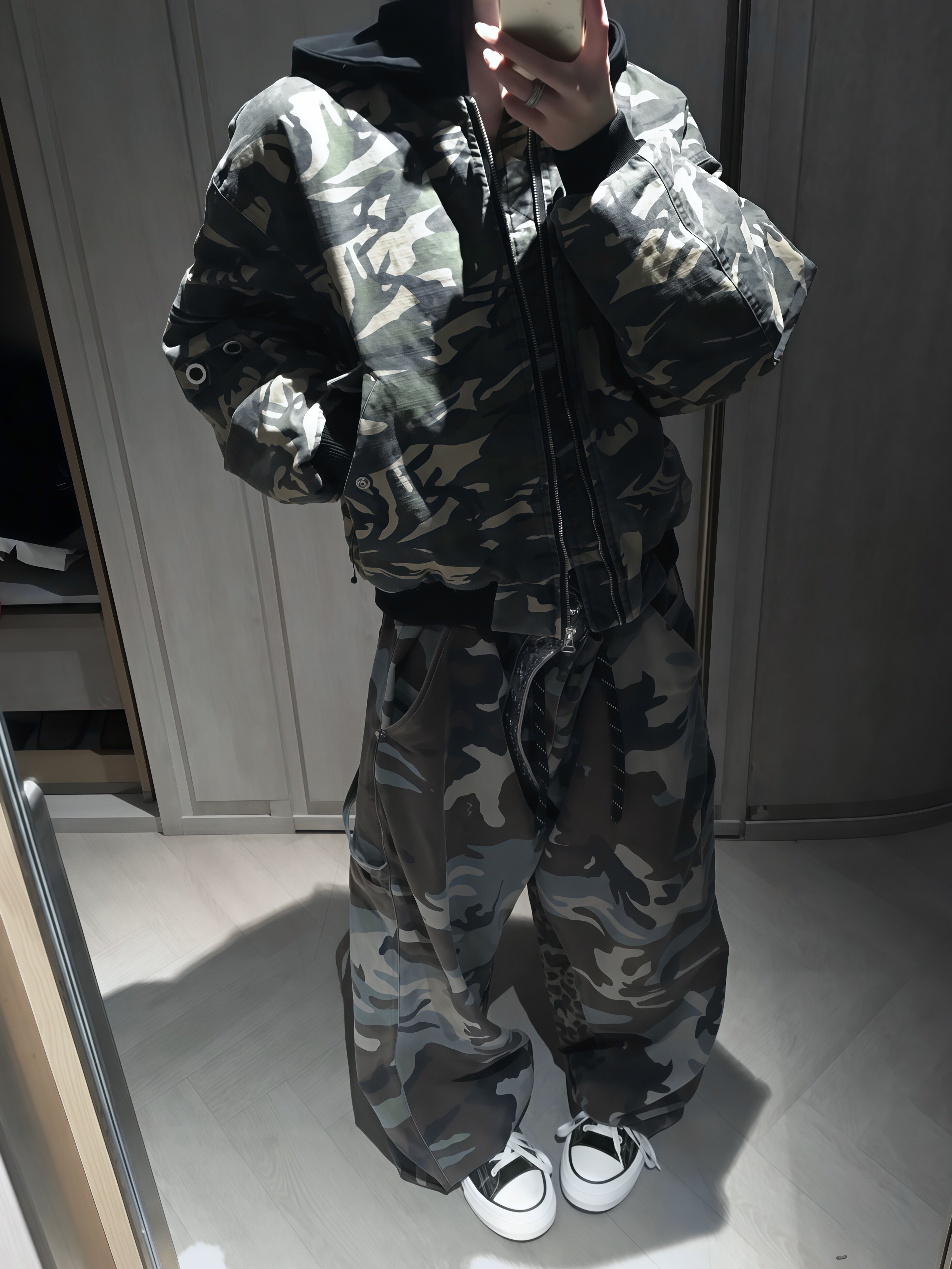 「Ueshima」复古迷彩棒球服加厚Bomber飞行员夹克外套棉服男女