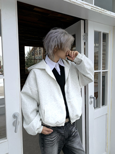 「Ueshima」简约高级感廓形空气层连帽卫衣boxy短款 拉链外套男潮