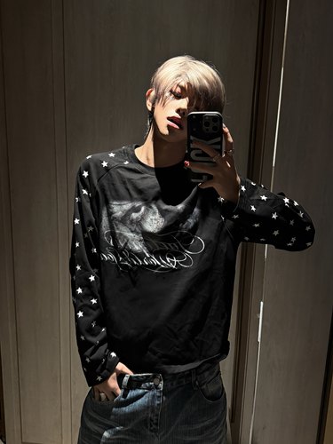 街头星星插肩宽松长袖t恤长袖潮