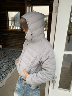 「Ueshima」斜拉链连帽排骨羽绒服户外机能风轻量化保暖短款外套