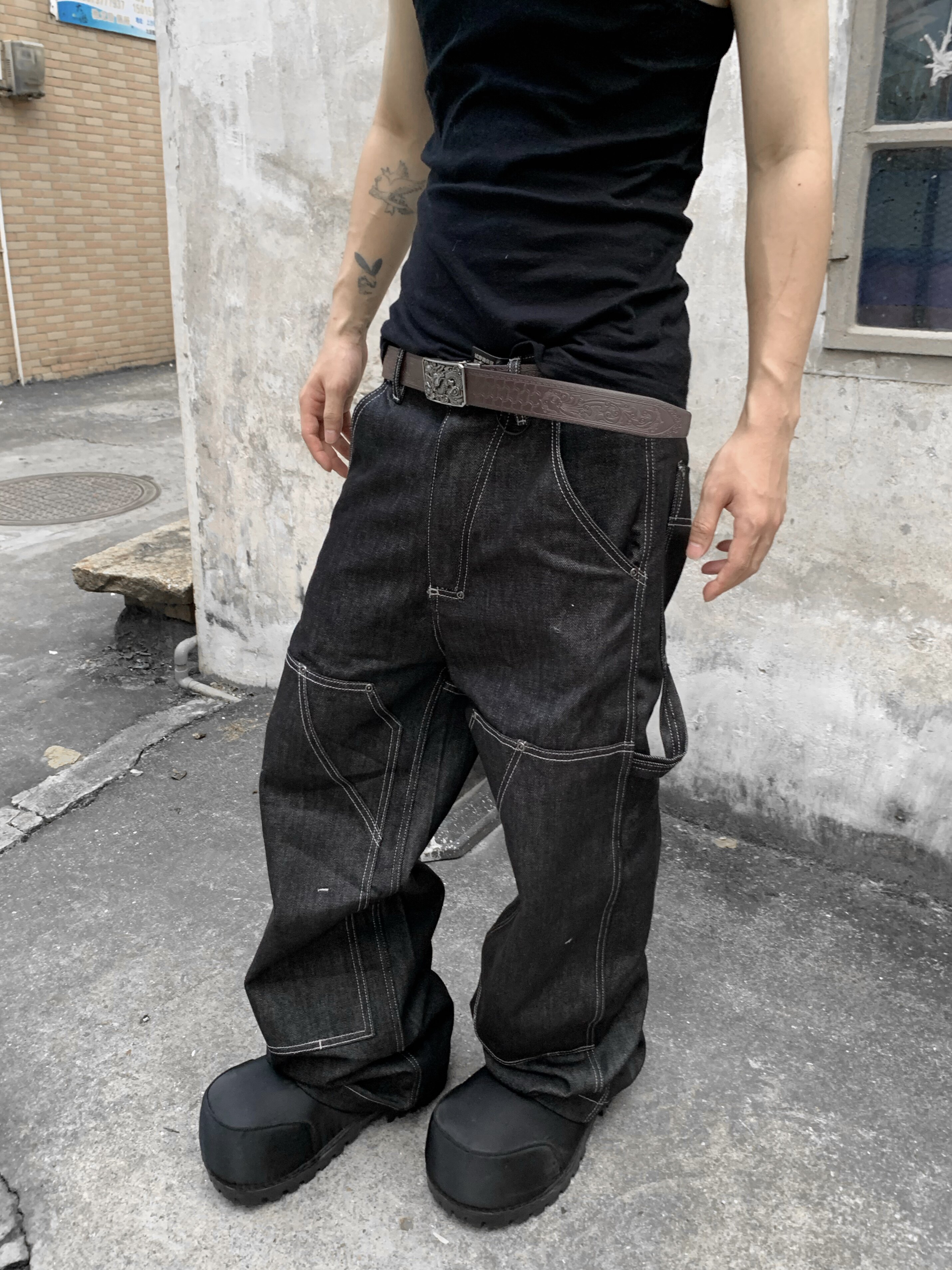 原牛工装伐木裤明线小纽长裤男