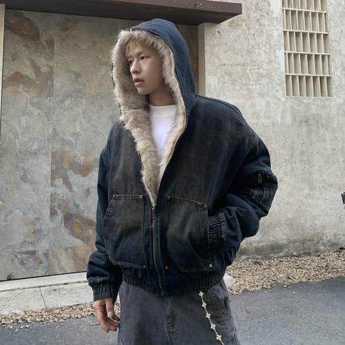 Uekk冬季加厚毛绒座山雕棉服外套