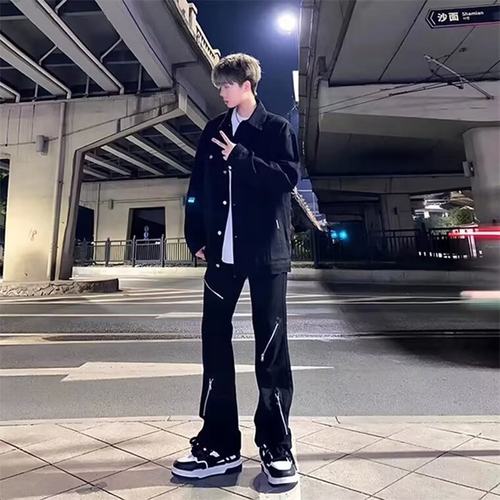 2024ss美式拉链阔腿牛仔裤FYXG-YL27007黑色休闲