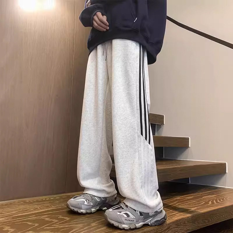 美式条纹卫裤男款秋季2024新款宽松直筒运动裤子男生潮流休闲