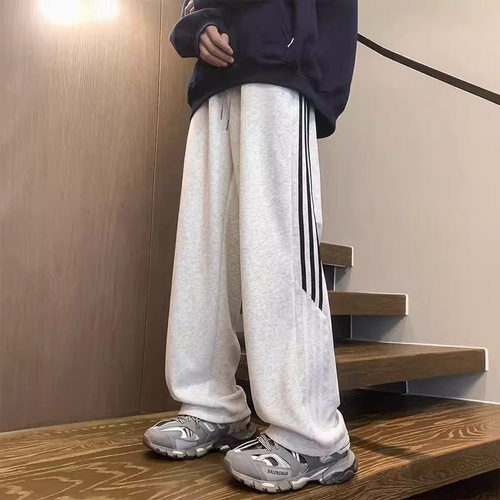 美式条纹卫裤男款秋季2024新款宽松直筒运动裤子男生潮流休闲
