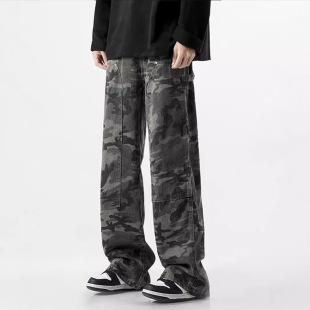 春秋季 款 新款 潮美式 工装 街直筒百搭休闲宽松长裤 牛仔裤