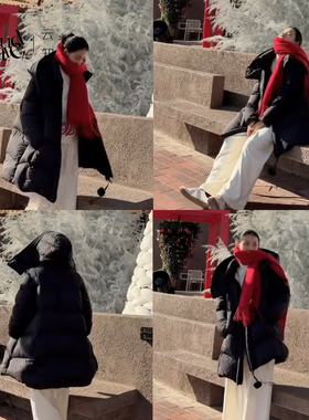 云知黑色连帽中长款泡芙羽绒服女士加厚保暖面包服2025年新款外套