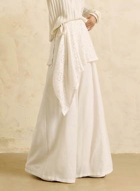 云知秋冬款白色高腰阔腿裤垂坠感宽松休闲长裤女士两件套直筒裤子