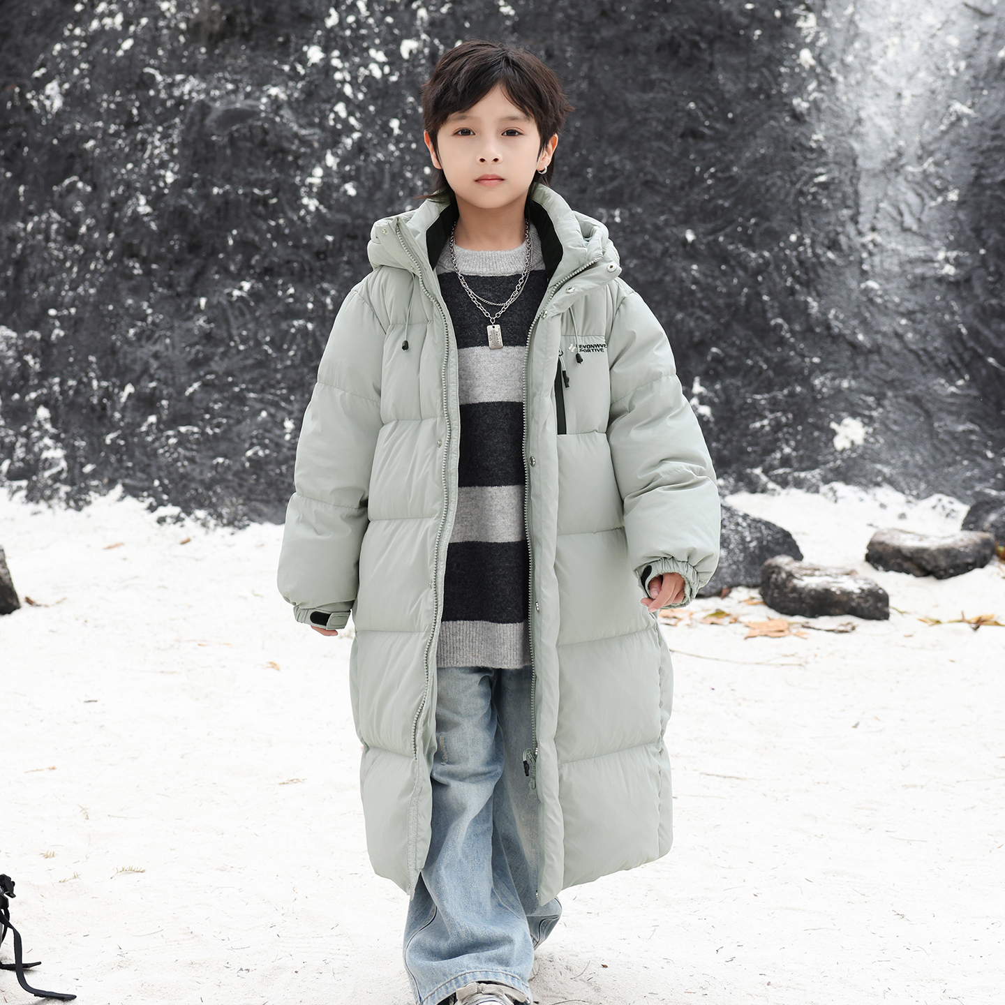 HeyonWye儿童羽绒服中长款女童2025冬季新款男童羽绒服中大童装