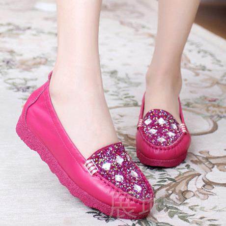 高档单鞋女202款4妈秋平底真皮豆豆女软皮妈一鞋脚蹬瓢鞋软底女鞋,女鞋,浅口单鞋,淘宝优惠券,粉丝福利购,淘宝优惠卷