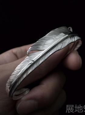 高档屿升腾羽系列925纯偶性银鹰羽羽手毛镯原创手工个开口镯可调