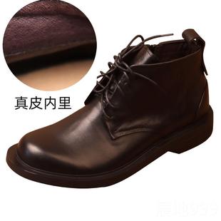 高档冬高帮商休闲秋皮鞋男手头层牛皮圆头大码工装大头鞋加绒务工