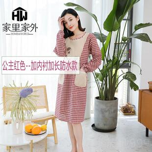 高档家用厨房全包长袖棉布围裙冬罩衣款防防油反水穿衣工作服饭做