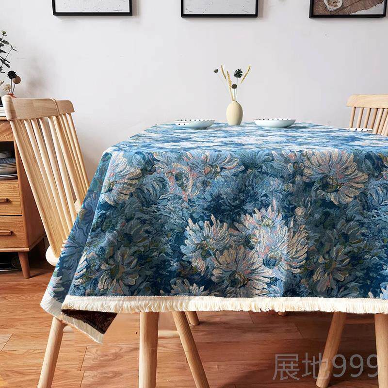 高档轻奢复古莫提花油画感园餐桌布奈花向日布葵桌餐桌布茶几布台