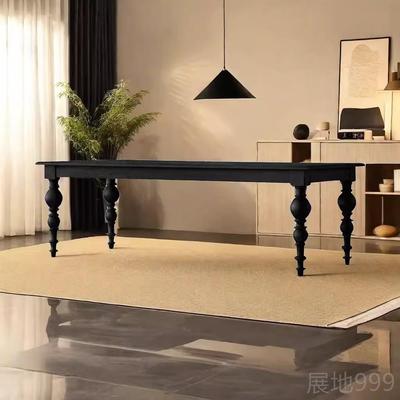 高档法式实木复古餐桌桌板家用小黑户型美式原木长桌色轻奢中古饭