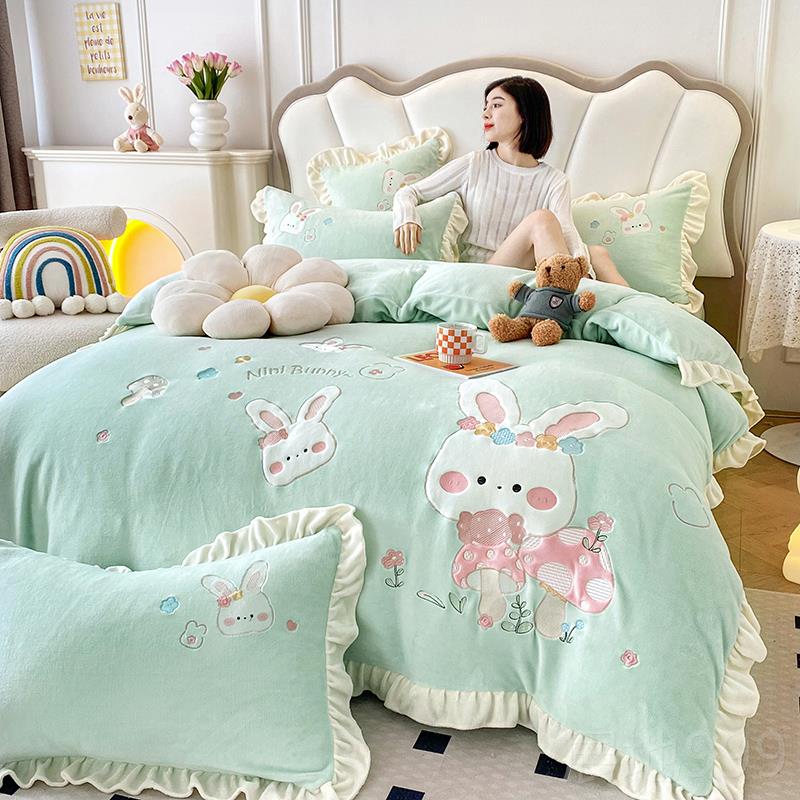 高档儿童奶四绒件套加厚3秋冬季珊牛瑚绒面床单被套床上三件套202