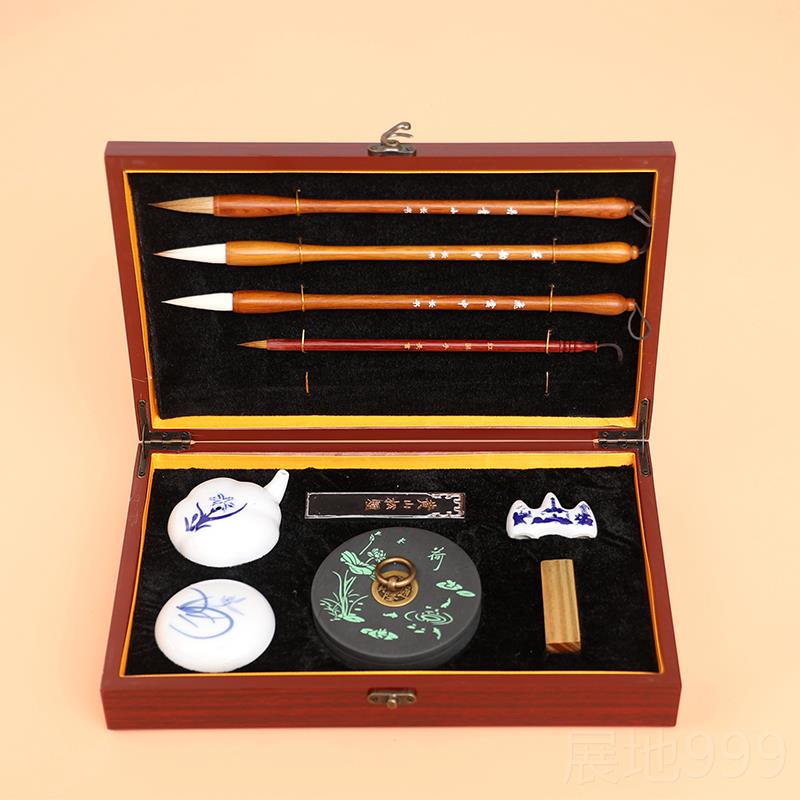 高档书 国文房四宝套装 狼毫毛笔兼毫羊毫 宣纸 初学者装套笔墨长