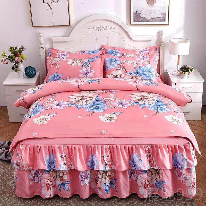 高档四件套床裙2式棉全棉被罩厚斜纹磨毛床罩被加套1.8m.0m床上纯