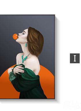 高档女饰玄关装画橙色现代轻奢人物壁画橘卧室床高头卫生间挂画级